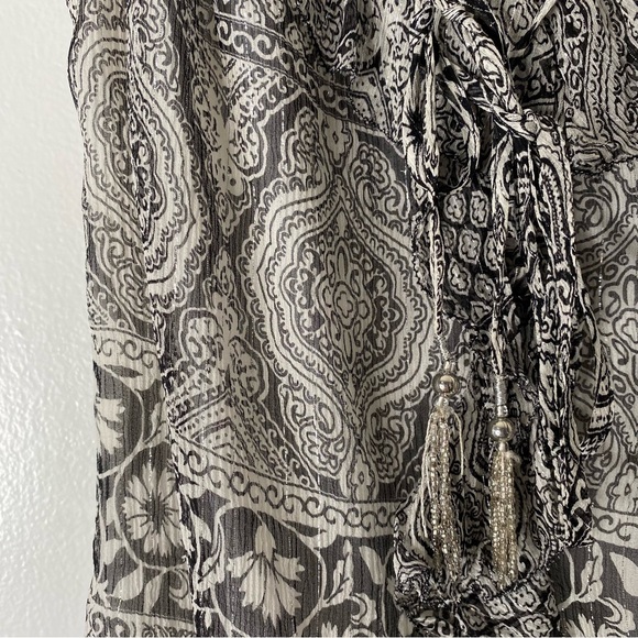 WHBM Silk Metallic Short Sleeve Paisley Ruffle Blouse - Picture 5 of 9